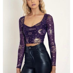 Blackmilk Burned Velvet Sun & Moon Heart Long Sleeve Top